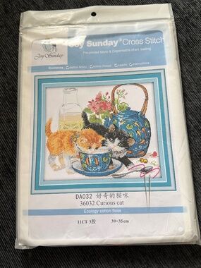 Curious Cats Joy Sunday Cross Stitch Kit 11CT Pre-Printed Aida